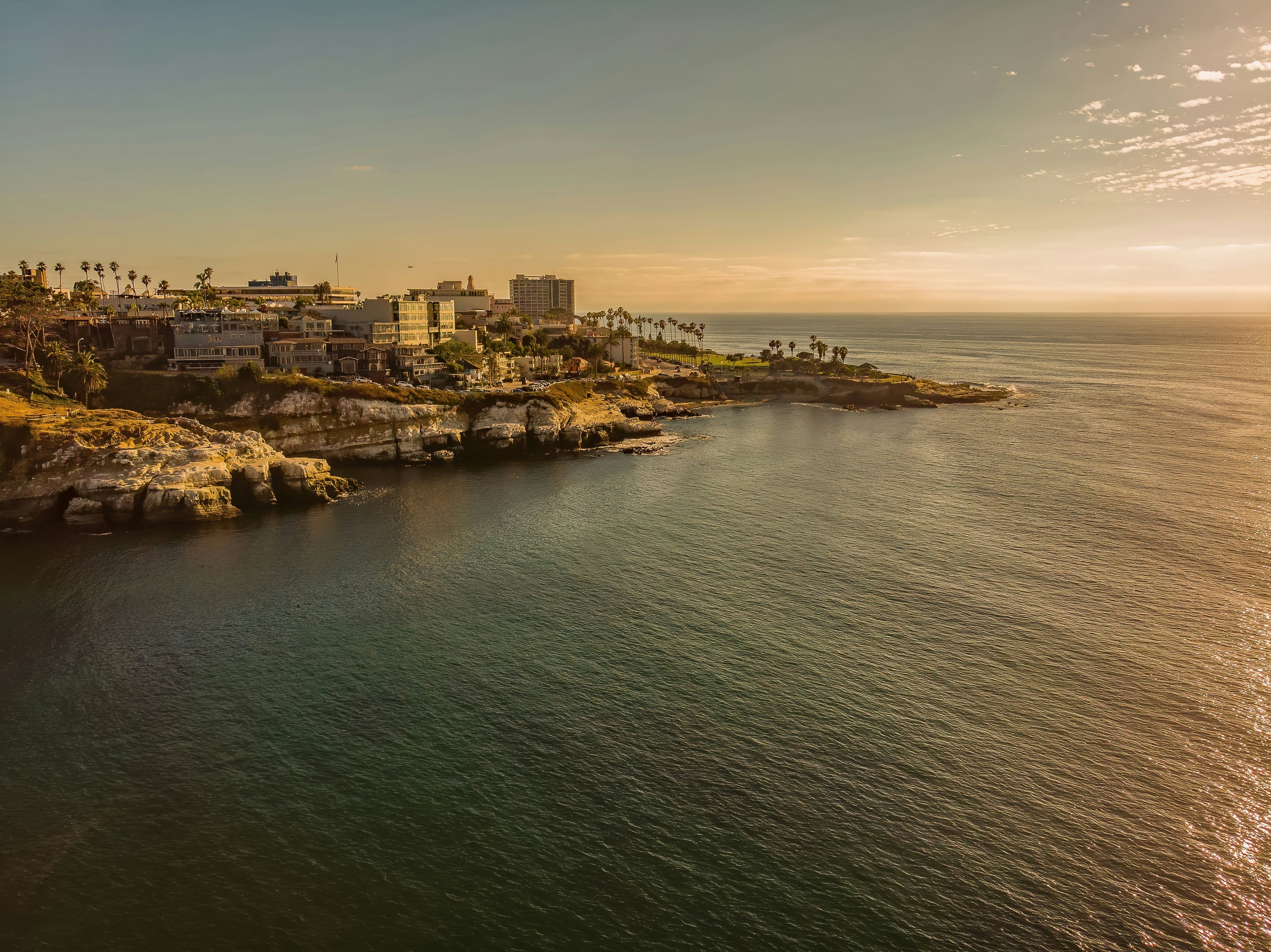 La Jolla Cove with turquoise water and sea cliffs